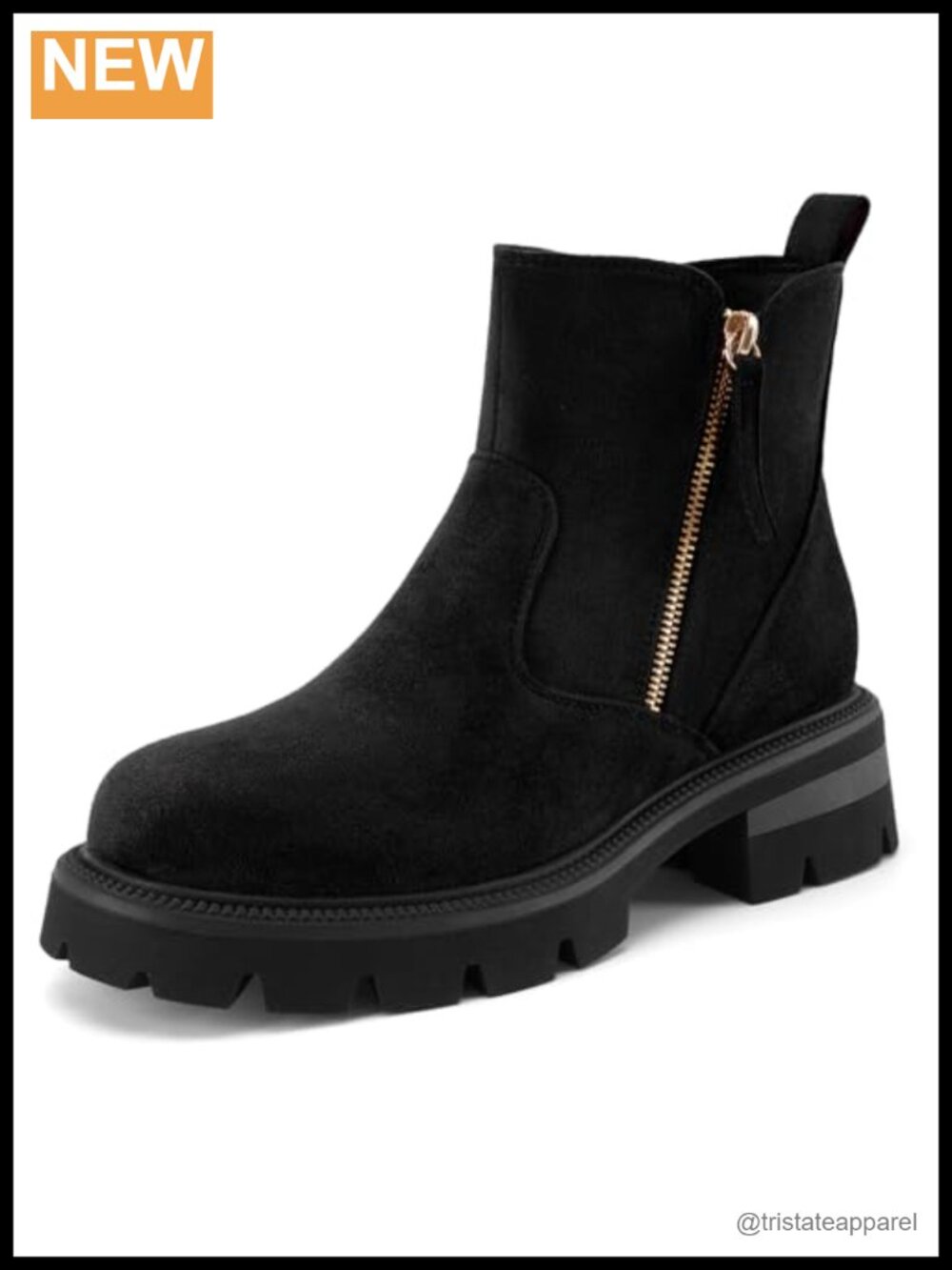 Women's Suede Ankle Boots - Chunky Low Heel Platform Lug Sole - Water Resistant